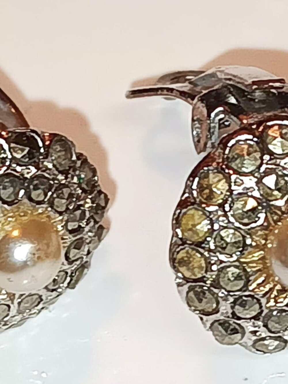 Vintage MCM silver tone marcasite and pearl CLIP ON earrings.